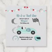 Zwei schnelle festliche blaue Rennwagen zum Geburt Geschenkanhänger (Rückseite)