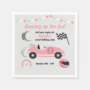Zwei schnelle festliche rosa Rennwagen zum Geburts Serviette