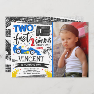Zwei schnelle Geburtstagsparty Red Race Car 2. Geb Einladung