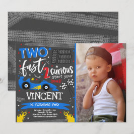 Zwei schnelle Geburtstagsparty Red Race Car 2. Geb Einladung