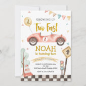 Zwei schnelle Jungs zweitem Geburtstag Retro Racin Einladung (Vorderseite)