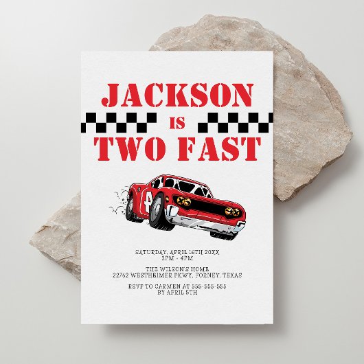 Zwei schnelle moderne Red Race Car Boy 2. Geburtst Einladung