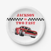 Zwei schnelle moderne Red Race Car Boy 2. Geburtst Pappteller (Vorderseite)