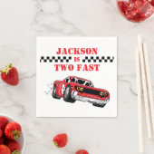 Zwei schnelle moderne Red Race Car Boy 2. Geburtst Serviette (Beispiel)