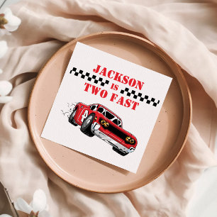 Zwei schnelle moderne Red Race Car Boy 2. Geburtst Serviette