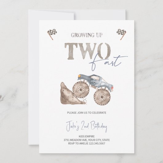 ZWEI Schnelle Monster Truck Birthday Einladung (Vorderseite)