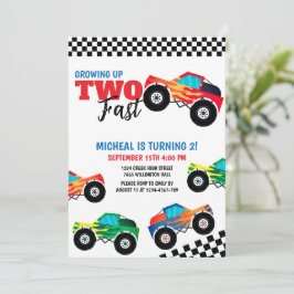 Zwei schnelle Monster Truck Zweiter Geburtstag Ein Einladung
