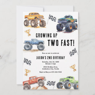 Zwei schnelle Monster Trucks 2. Geburtstag Einladung