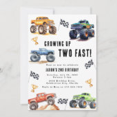 Zwei schnelle Monster Trucks 2. Geburtstag Party Einladung (Vorderseite)