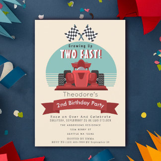 Zwei schnelle Racecar Kinder 2. Geburtstag Einladu Einladung