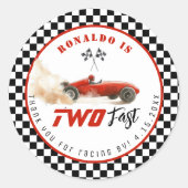 Zwei schnelle Red Race Auto Boy Birthday Danke Runder Aufkleber (Vorderseite)