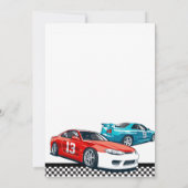 Zwei schnelle Red Race Car Geburtstag Einladung (Rückseite)