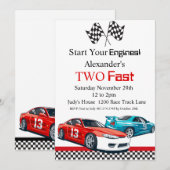 Zwei schnelle Red Race Car Geburtstag Einladung (Vorne/Hinten)