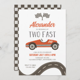 Zwei schnelle Red Race Car Geburtstagsfeier Einladung