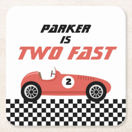Zwei schnelle Red Race Car Racing Geburtstagsparty Rechteckiger Pappuntersetzer