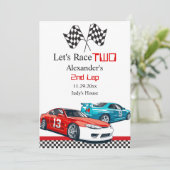 Zwei schnelle Red Race Cars Save the Date (Stehend Vorderseite)