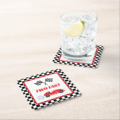 Zwei schnelle Red Retro Rennwagen Thema Junge Gebu Untersetzer (Vor Ort)