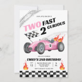 Zwei schnelle Rennen rosa Auto 2. Mädchen Geburtst Einladung (Vorderseite)