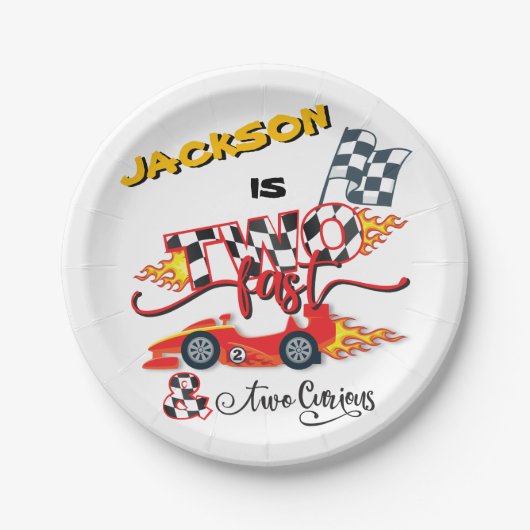 Zwei schnelle Rennwagen 2. Geburtstag Papiertafel Pappteller (Vorderseite)