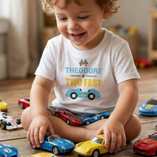 Zwei schnelle Rennwagen 2. Geburtstagsfeier Kleinkind T-shirt
