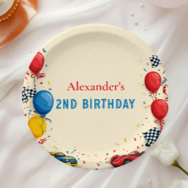 Zwei schnelle Rennwagen am 2. Geburtstag Pappteller