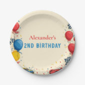 Zwei schnelle Rennwagen am 2. Geburtstag Pappteller (Vorderseite)