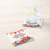 Zwei schnelle Rennwagen am 2. Geburtstag Rechteckiger Pappuntersetzer (Vor Ort)