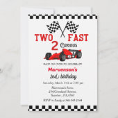 Zwei schnelle Rennwagen Junge 2. Geburtstag Party Einladung (Vorderseite)