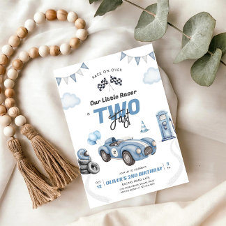 Zwei schnelle Rennwagen Junge 2. Geburtstagseinlad Einladung