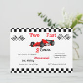 Zwei schnelle Rennwagen Jungs 2. Geburtstag Party Einladung (Stehend Vorderseite)