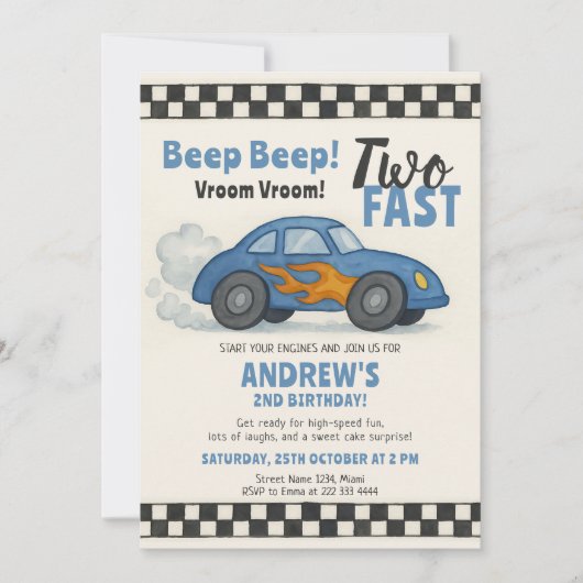Zwei schnelle Rennwagen zum Geburtstag Einladung (Vorderseite)