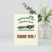 Zwei schnelle Retro Boy Race Car erwachsen Danke Postkarte (Stehend Vorderseite)