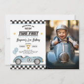 Zwei schnelle Retro-Rennwagen zum Geburtstag Foto Einladung (Vorderseite)