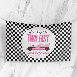 Zwei schnelle rosa Rennwagen 2. Geburtstagsfeier Banner