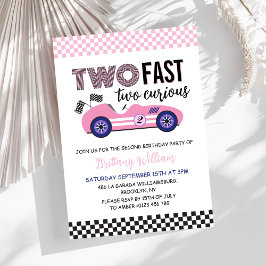 Zwei schnelle, rosa Rennwagen am zweiten Geburtsta Einladung