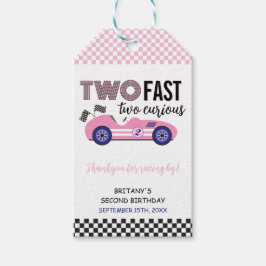 Zwei schnelle, rosa Rennwagen am zweiten Geburtsta Geschenkanhänger