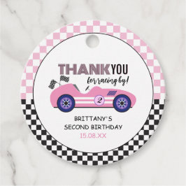 Zwei schnelle, rosa Rennwagen am zweiten Geburtsta Geschenkanhänger