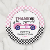 Zwei schnelle, rosa Rennwagen am zweiten Geburtsta Geschenkanhänger (Rückseite)