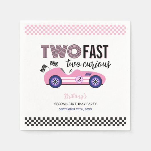 Zwei schnelle, rosa Rennwagen am zweiten Geburtsta Serviette (Vorderseite)