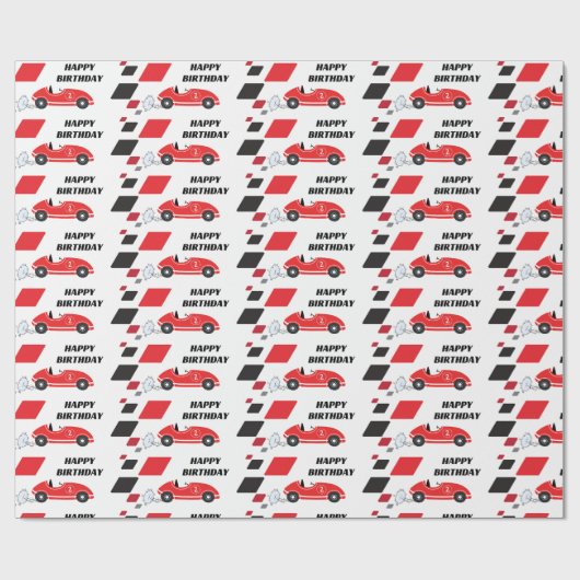 Zwei schnelle rote Retro-Rennwagen im Schachbrett Geschenkpapier (Flach)