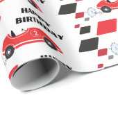 Zwei schnelle rote Retro-Rennwagen im Schachbrett Geschenkpapier (Rolleneckpunkt)
