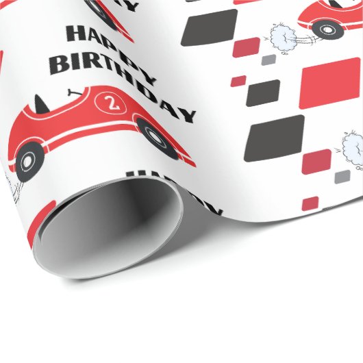 Zwei schnelle rote Retro-Rennwagen im Schachbrett Geschenkpapier (Rolleneckpunkt)
