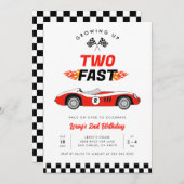 Zwei schnelle Vintage Rennwagen Junge 2. Geburtsta Einladung (Vorne/Hinten)