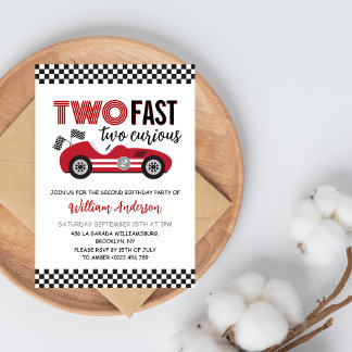 Zwei schnelle zwei kuriose Red Race Car Geburtstag Einladung