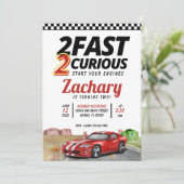 Zwei schnelle zwei neugierige Vintage Geburtstage Einladung (Stehend Vorderseite)