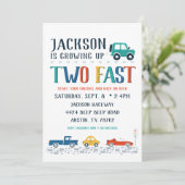 Zwei schnelle zweite Geburtstagseinladung Einladung (Stehend Vorderseite)