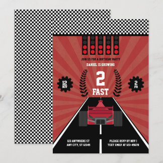 Zwei schnelle zweite Geburtstagsthema Boy Racing F Einladung