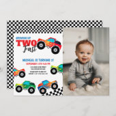 Zwei schnelles Monster-Foto zum Geburtstag wachsen Einladung (Vorne/Hinten)