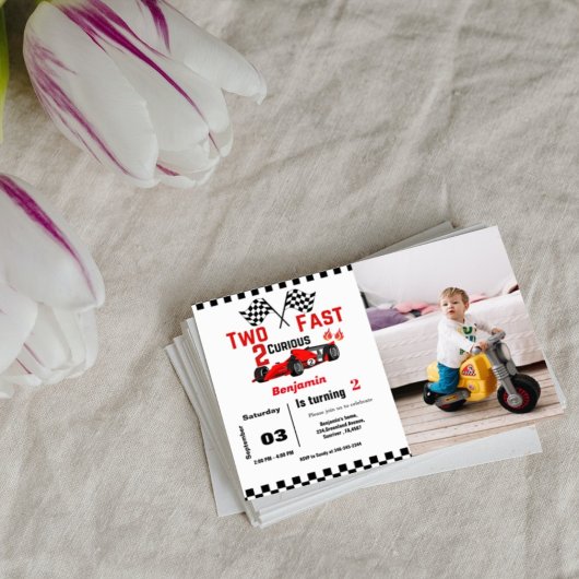 Zwei Schnellrennen Boy 2. Geburtstag Party Einladung
