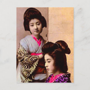 Zwei schöne Geishas posieren im alten Japan Vintag Postkarte
